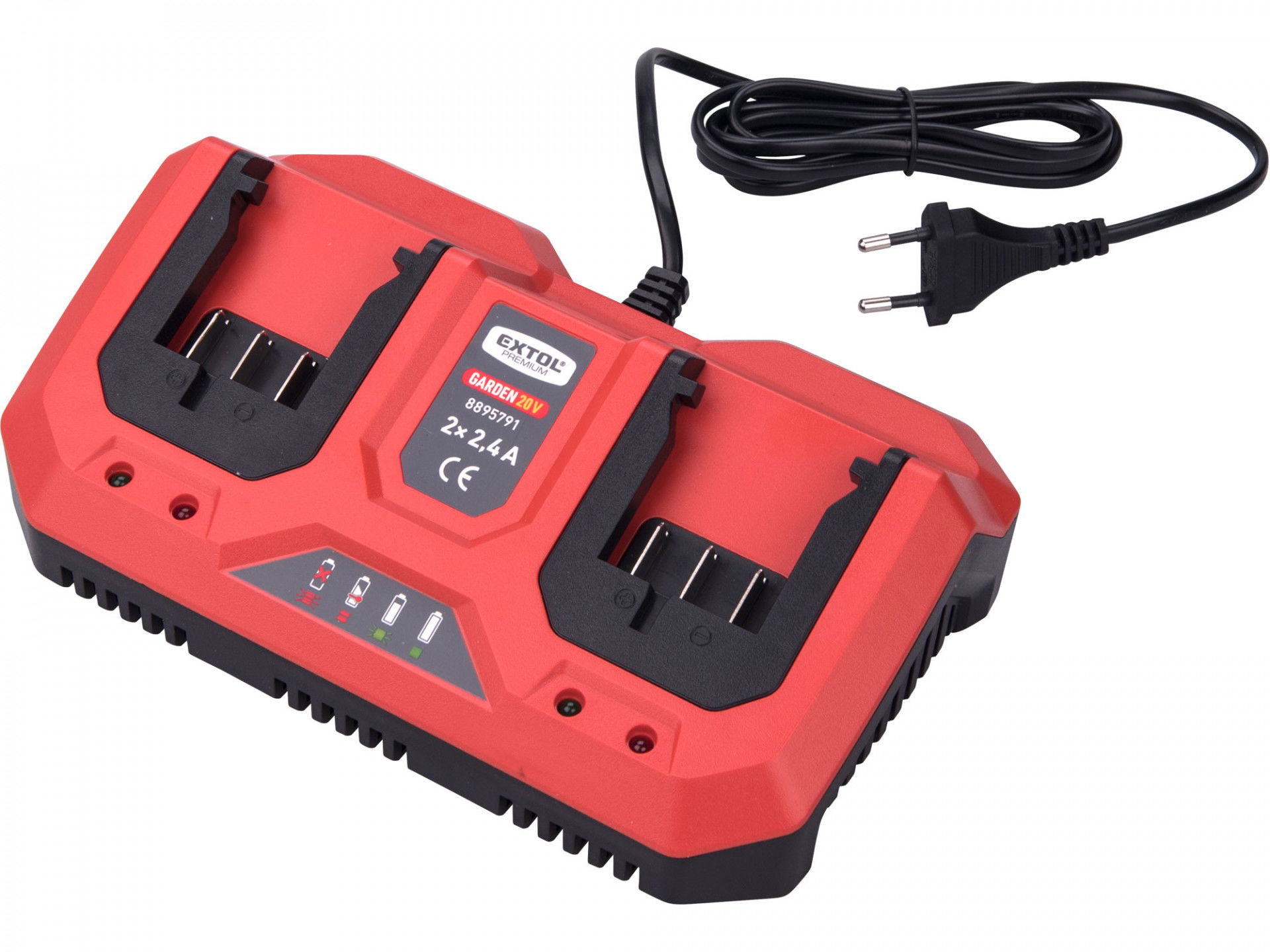 Extol 8895791 Garden20V 20 V 2x2.4A dupla akkumulátor töltő kerti gépekhez termék fő termékképe