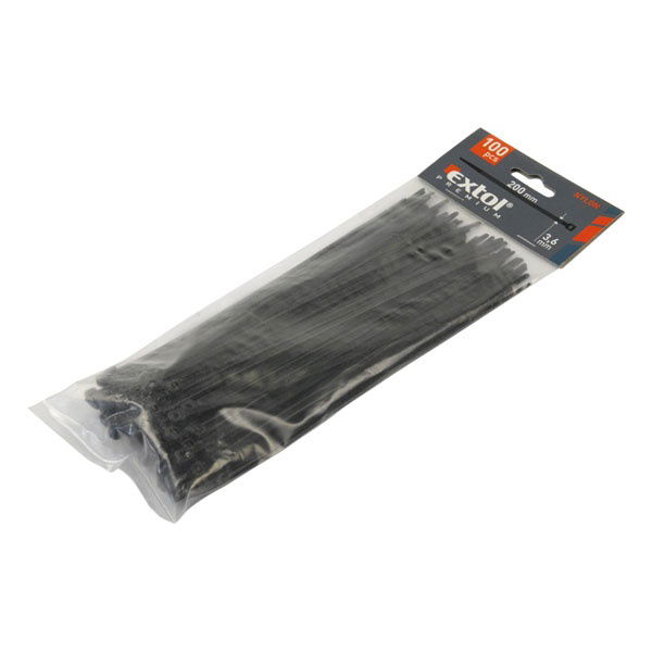 EXTOL kábelkötegelő 4,8×250mm 100db, fekete nylon; UV-, sav- és lúgálló termék fő termékképe