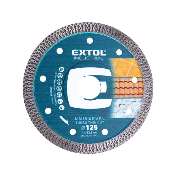 EXTOL Gyémántvágó, ipari korong, TURBO, extra vékony vágás: 1,5mm vastagság; 125×22,2mm, száraz és vizes vágásra termék fő termékképe