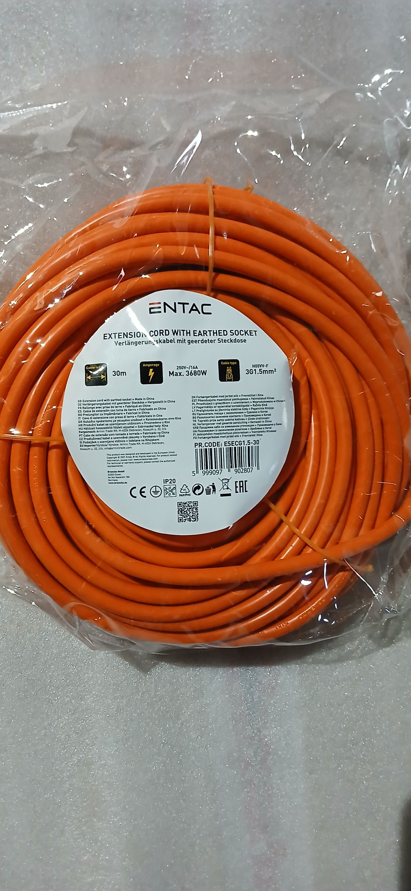ENTAC Lengő hosszabító IP20 30 méter 3x1,5 narancssárga termék fő termékképe