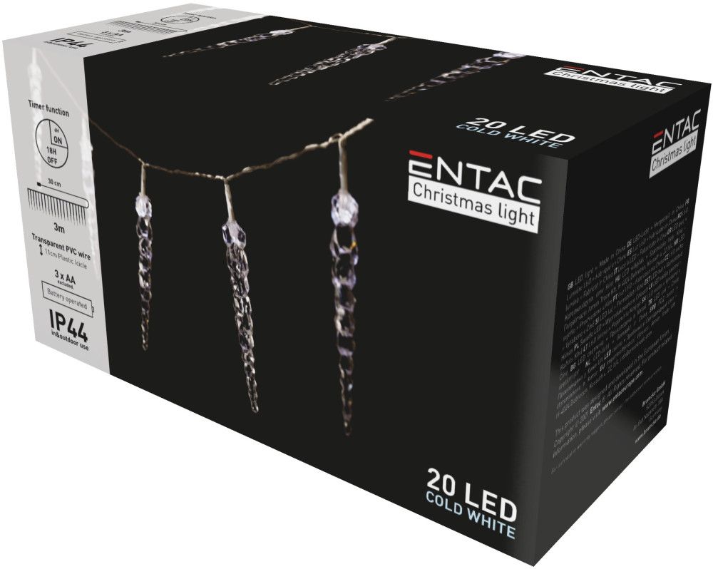 ENTAC Karácsonyi IP44 20 LED Műanyag 11cm Jégcsapfüzér CW 3m termék fő termékképe