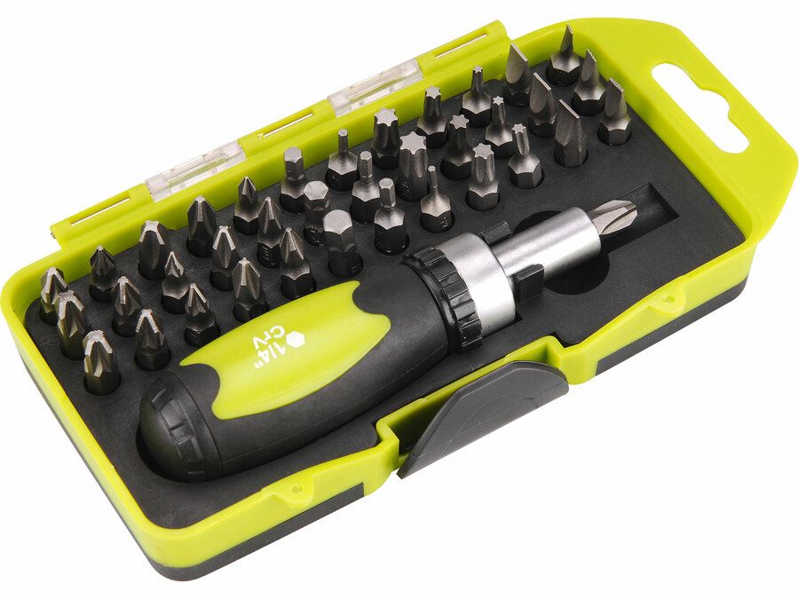 Extol racsnis BIT csavarhúzó készlet; 38db-os, CrV., irányváltós, mágneses, műanyag dobozban termék fő termékképe
