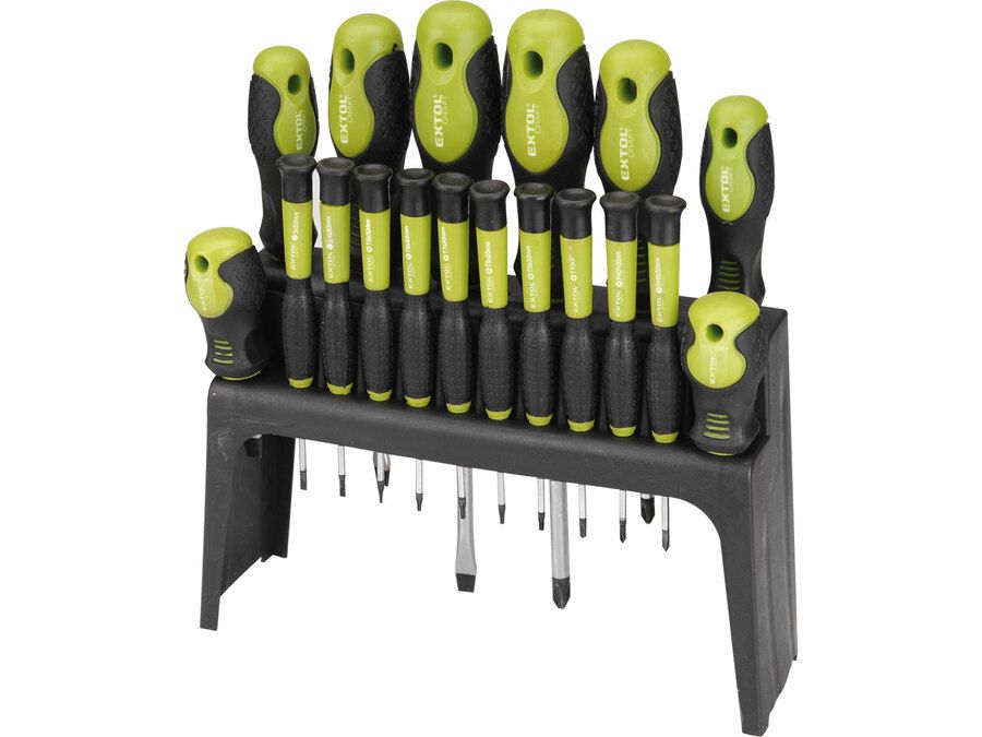 EXTOL Csavarhúzó készlet 18 db, CrV, mágneses, 4db lapos + 4 db PH + 10 db órás csavarhúzó, műanyag tartóval, bliszteren termék fő termékképe