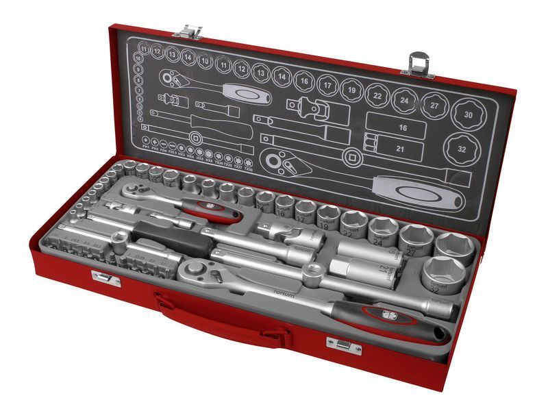 FORTUM dugókulcs készlet 1/2", 1/4", 50db, 61CrV5; mattkróm termék fő termékképe