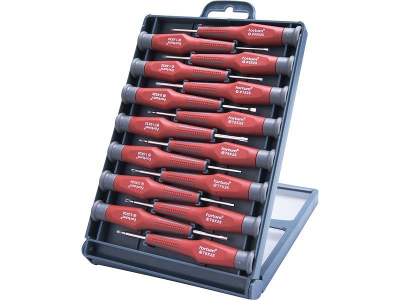 Fortum Órás csavarhúzó  készlet 15db, két komponensű ergonomikus markolat, műanyag tartóban termék fő termékképe