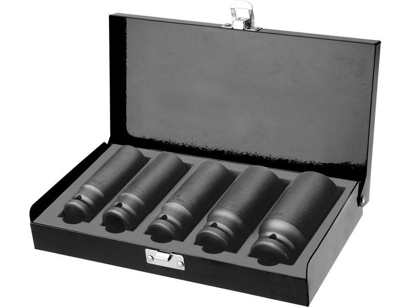 Fortum gépi (impakt) dugófej klt. 1/2",5db, 17-19-21-24-27mm×79mm ; feketített, műanyag tartóban FORTUM termék fő termékképe