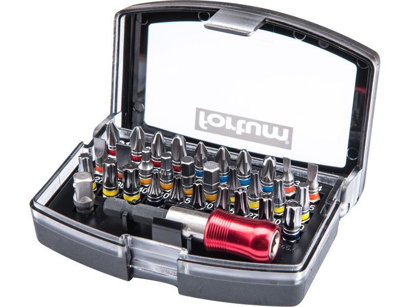 Fortum Bit  készlet, 32db ; 1/4"×25mm bit, S2 acél (lapos,PH,PZ,Imbusz,Torx, lyukasTorx), 1db mágneses bittartó, 1 db adapter termék fő termékképe