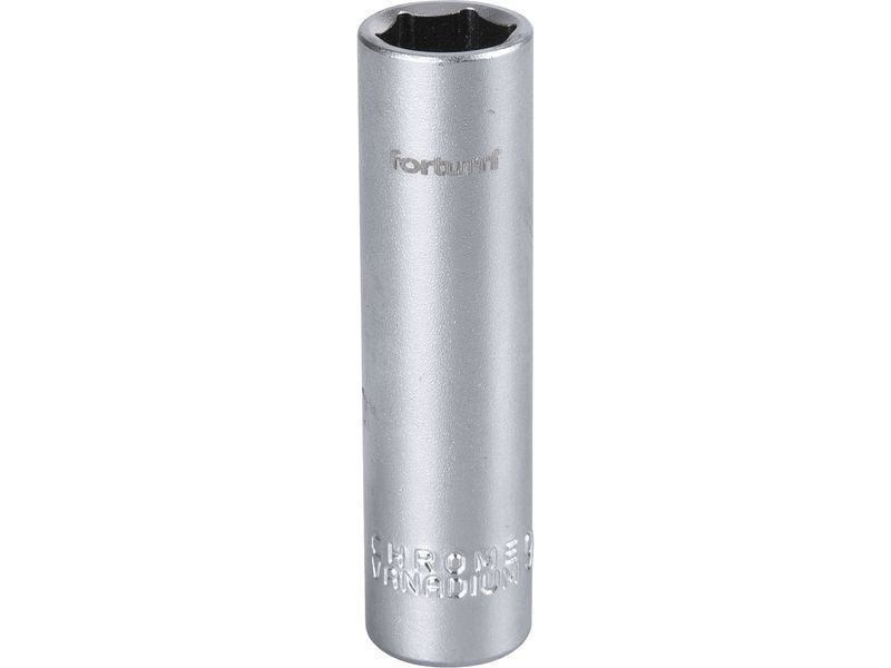 Fortum dugófej, hosszított, 1/4", 9mm, 61CrV5, mattkróm, 50mm hosszú termék fő termékképe