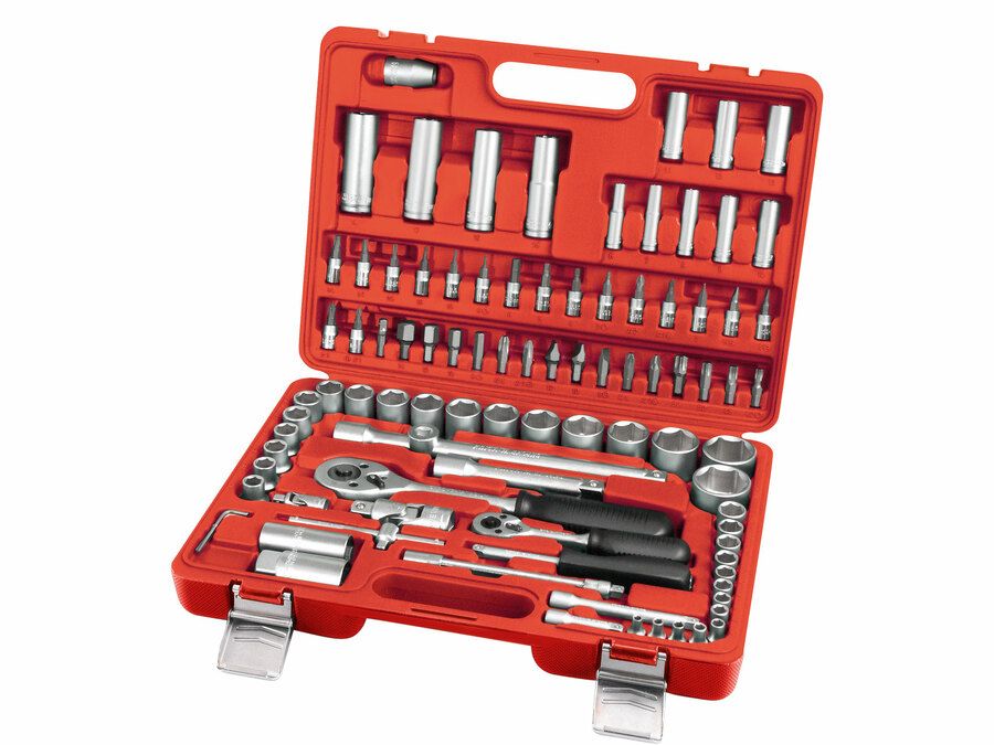 Extol dugókulcs készlet CV., racsnis 45fog ; 1/4" és 1/2", 94db, 4-32mm, 32db bit(lapos, kereszt,imbusz,torx), gyertyakulcs16&21 termék fő termékképe