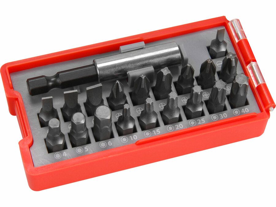 EXTOL Behajtó  készlet 20 db C.V., lapos:3-6, PH1-3, PZ1-3, HEX 4-6mm, T10-40, övre akasztható műanyag tartóban termék fő termékképe