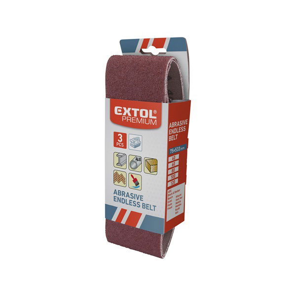 EXTOL Csiszolószalag készlet 75×457mm 3 db P60 termék fő termékképe