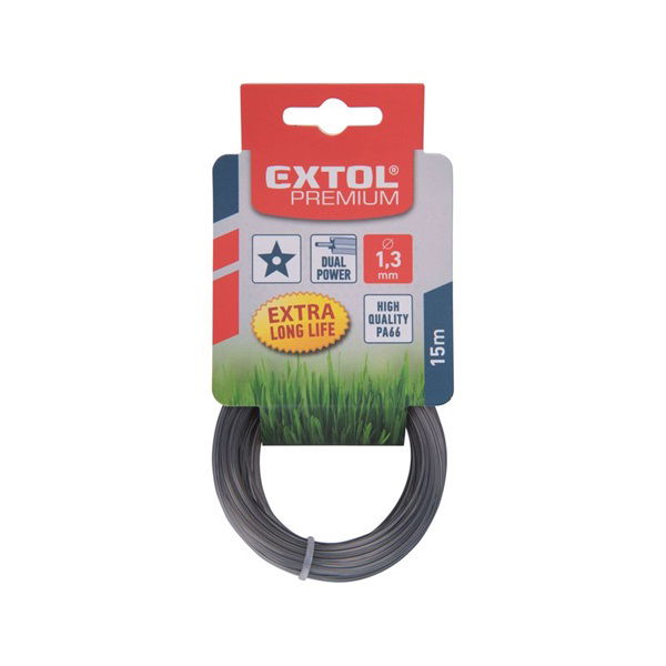EXTOL Damil szegélynyíró géphez 3,0 mm, csillag keresztmetszetű, fekete közép/dual power, 15m termék fő termékképe