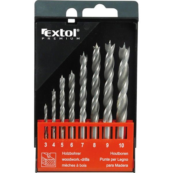 EXTOL Fafúró készlet. 8 db, rövid, 3-4-5-6-7-8-9-10mm, Cr.V., normál befogás; műanyag dobozban termék fő termékképe