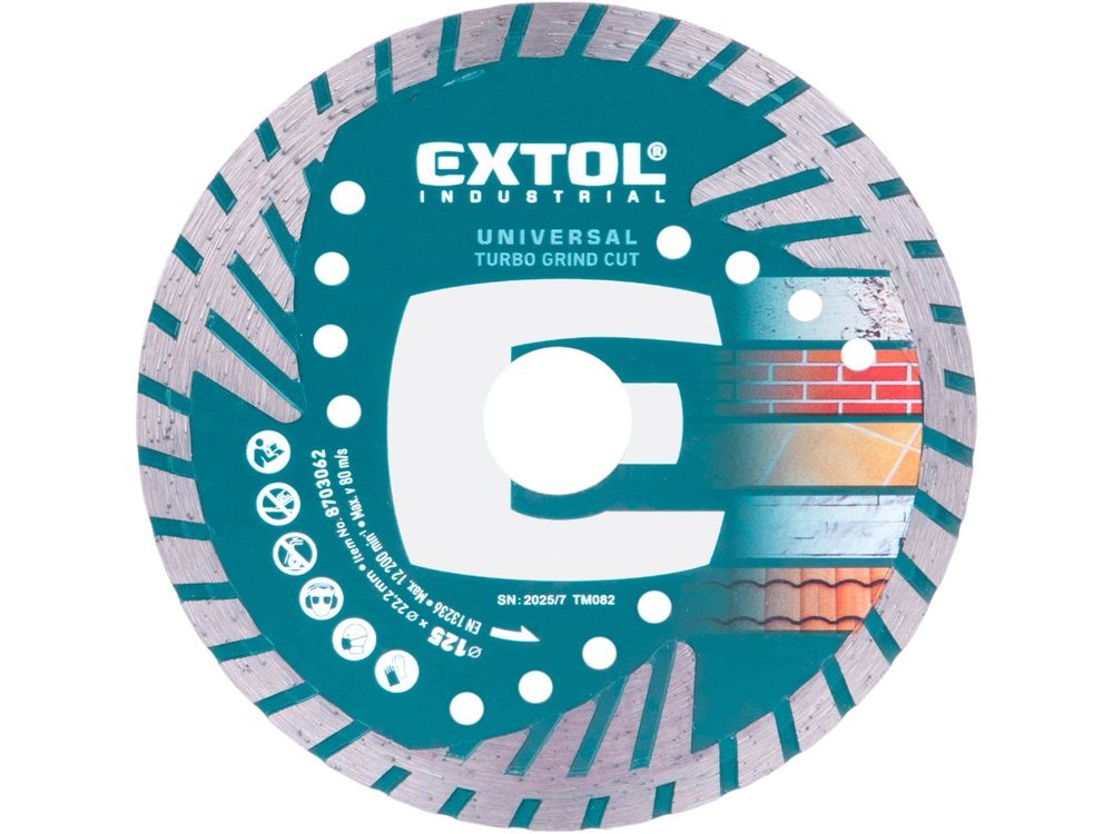 EXTOL gyémántvágó, ipari korong, TURBO GRIND CUT, gyors vágás; 125×22,2×2,2mm, száraz és vizes vágásra termék fő termékképe