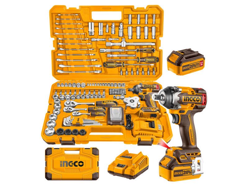 INGCO Akkus ütvecsavarozó 500 Nm Szénkefe nélküli 20 V (1 x 4,0 Ah akku+töltő ) +149 részes szerszám készlet termék fő termékképe