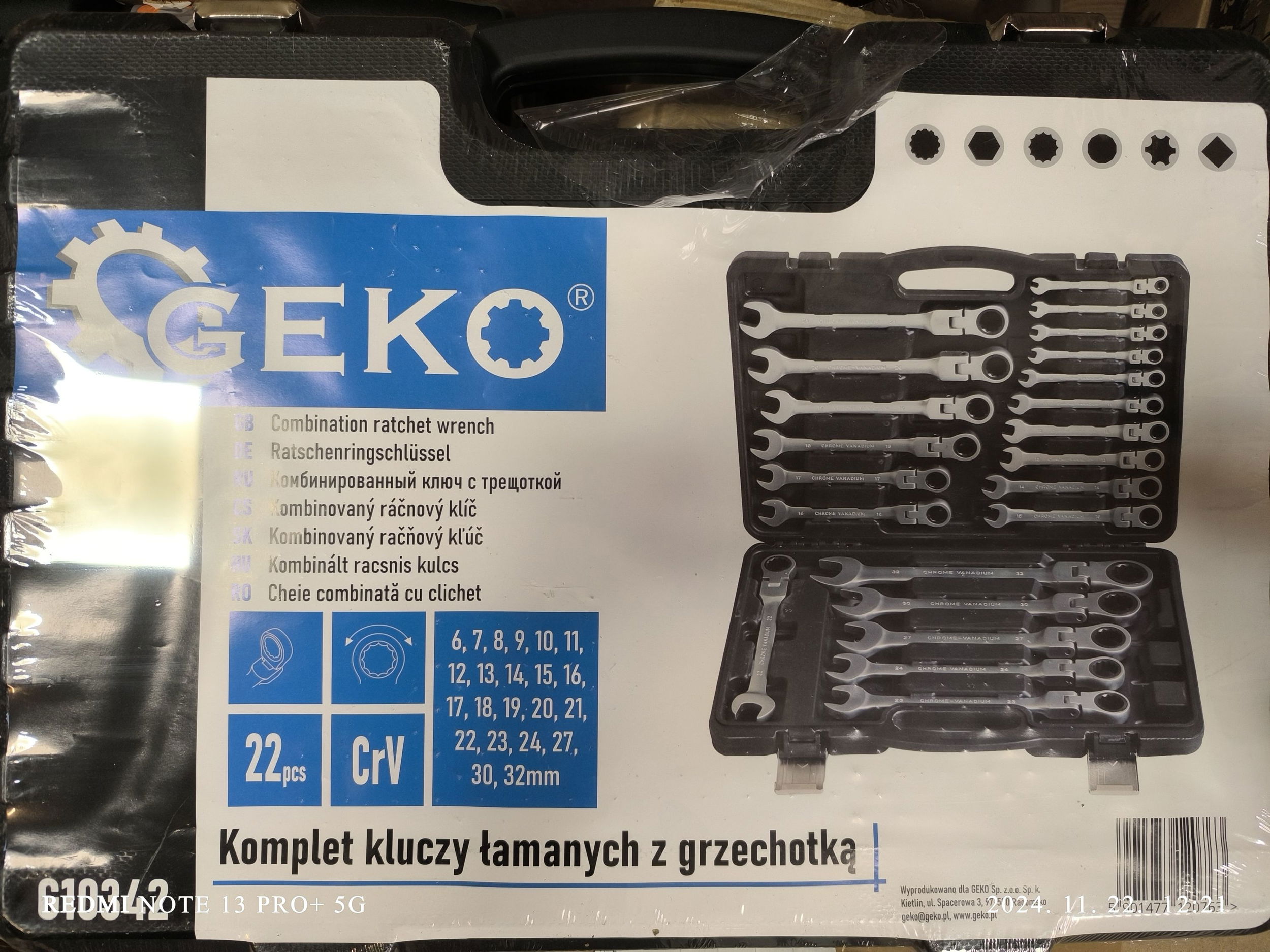 GEKO 22db-os csuklós racsnis csillag-villáskulcs készlet 6-32mm termék fő termékképe