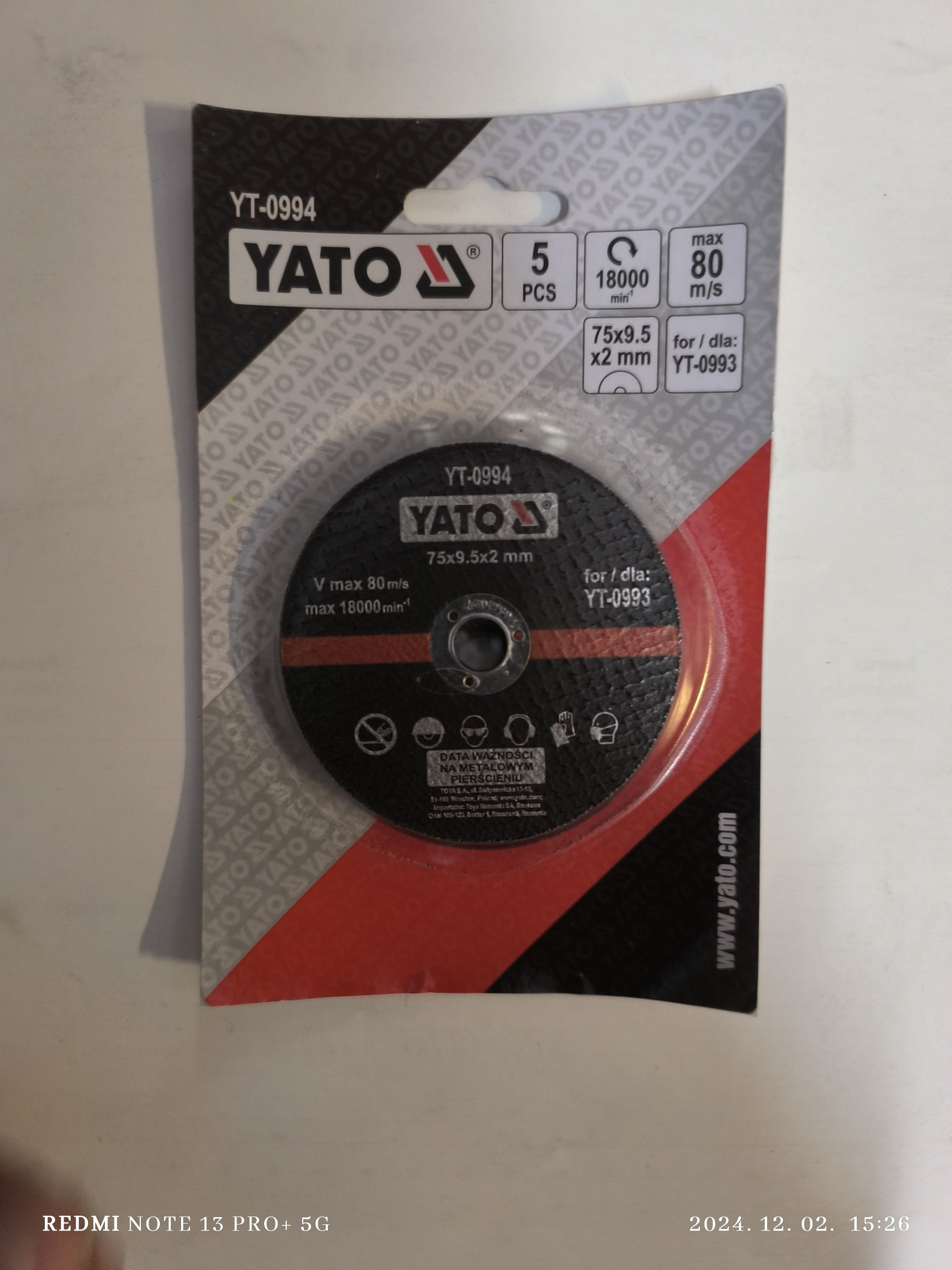 YATO Vágókorong fémre 75x9,5x2,0mm YT-0993-hoz 5db termék fő termékképe