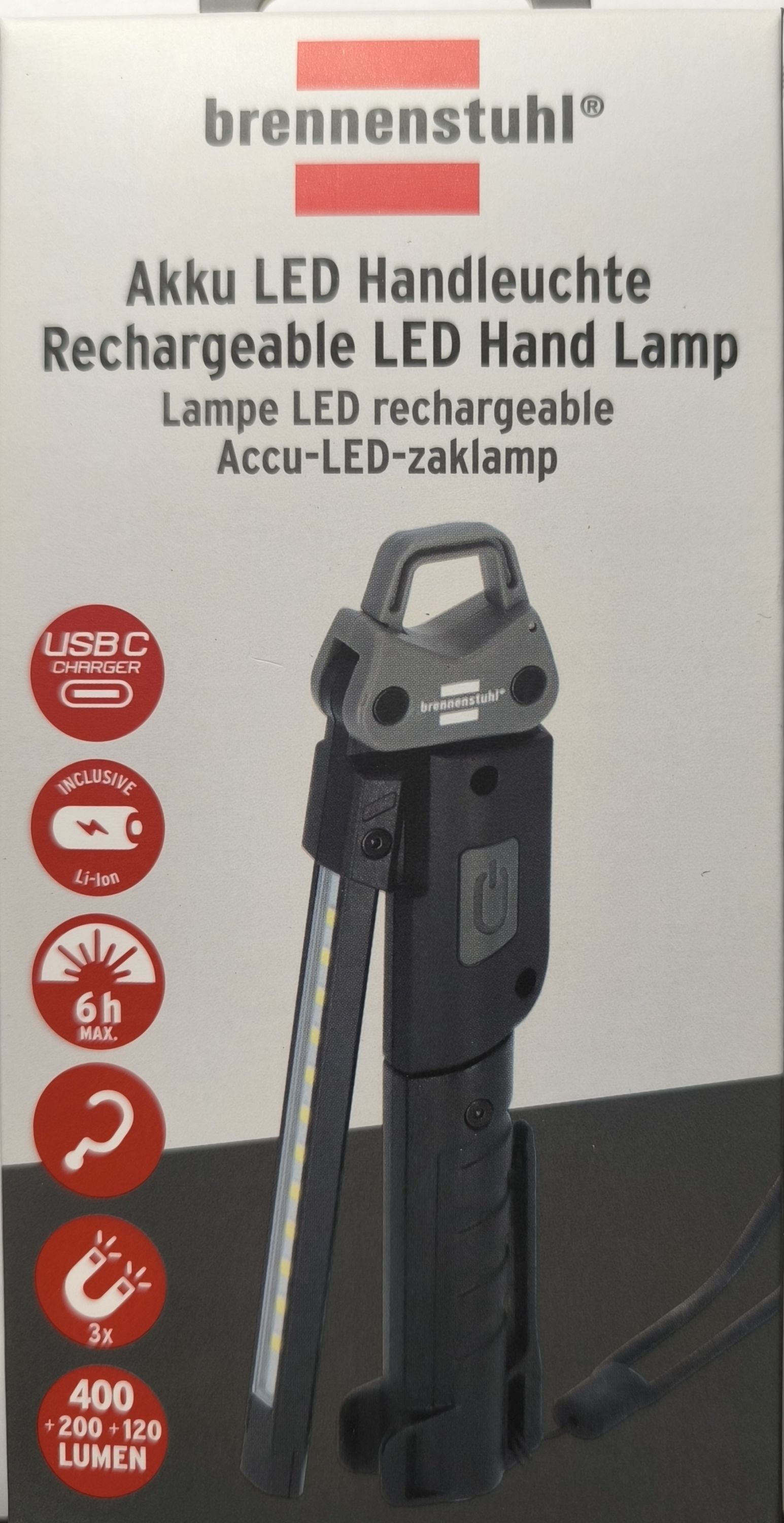 BRENNENSTUHL  Újratölthető LED Kézilámpa HL 400AC 400l+spot 120lm+fényforrás a hátoldalon 200lm termék fő termékképe