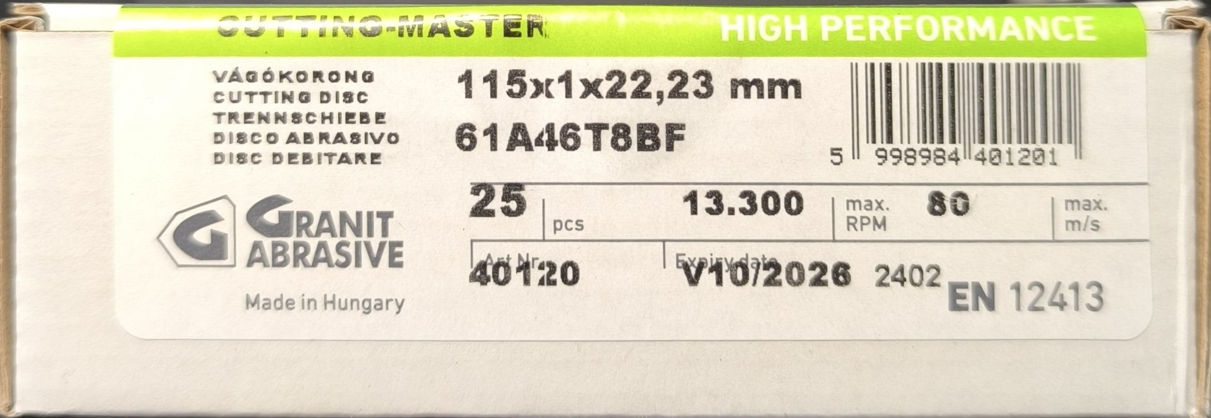 GRANIFLEX Vágókorong egyenes INOX, CUTTING-MASTER 115x1x22,2 termék fő termékképe