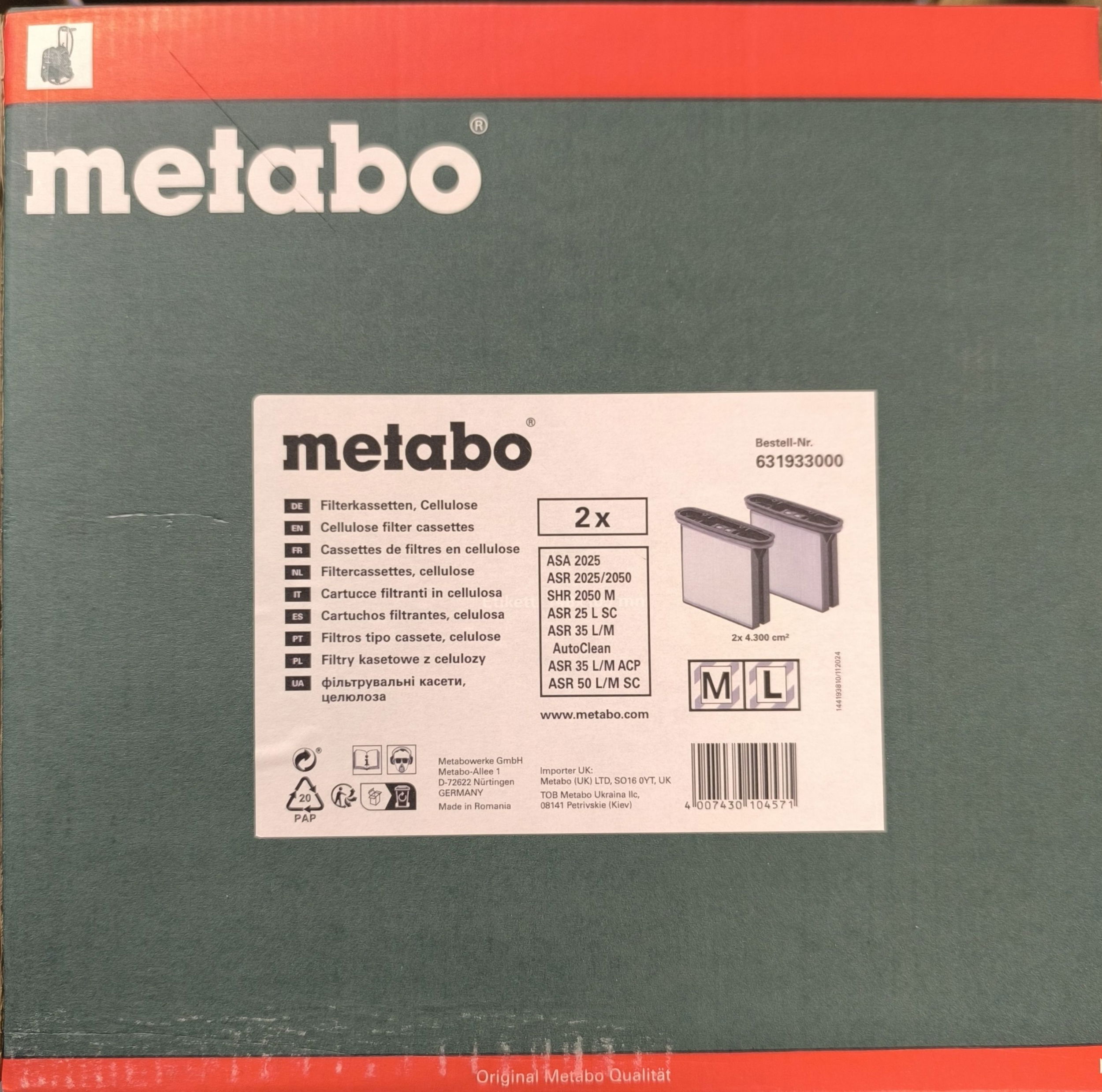 METABO Porszívó szűrő Kazetta 2db/csomag termék fő termékképe