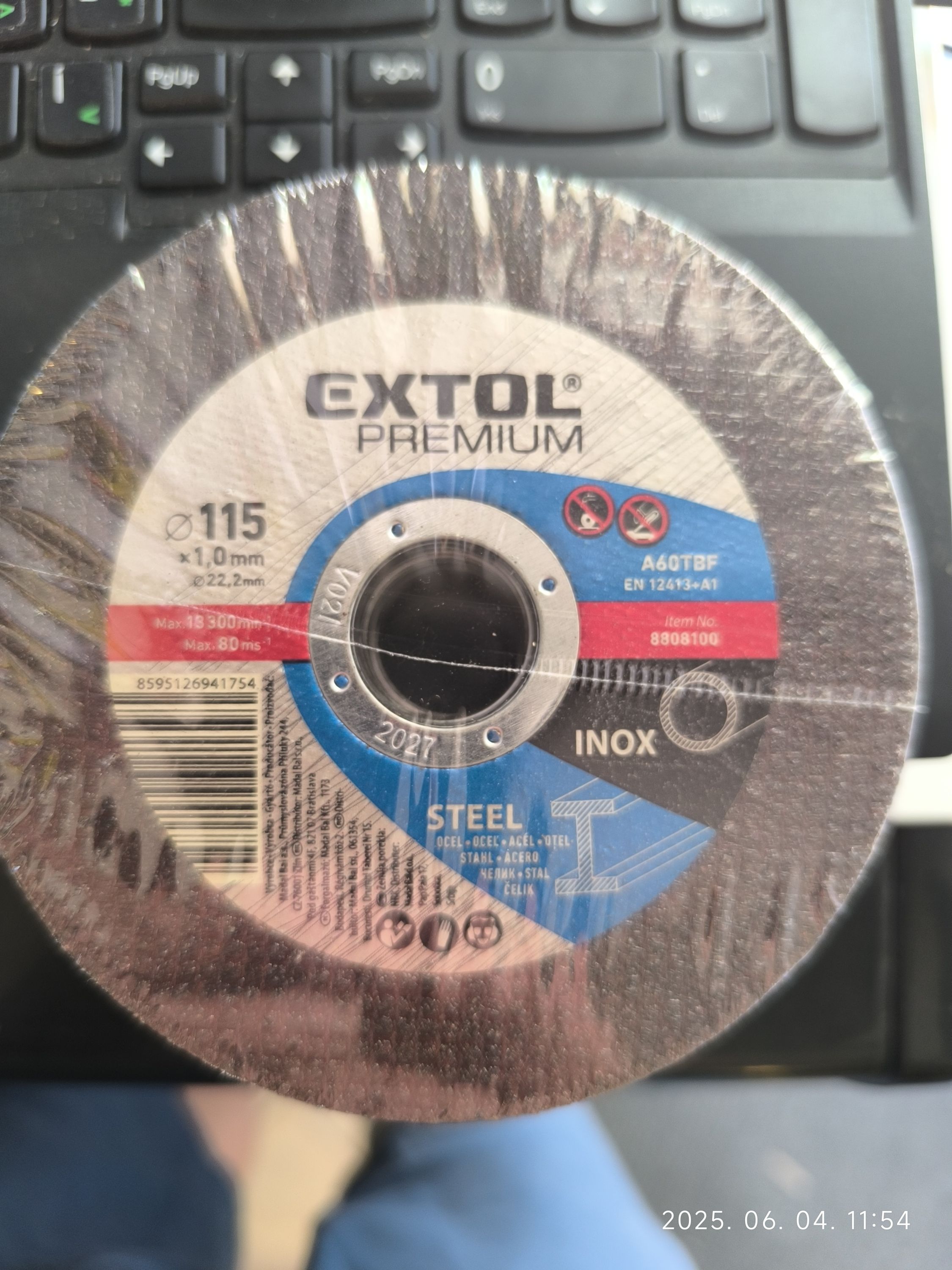 EXTOL vágókorong acélhoz/inoxhoz kék 115x1,0x22,2mm termék fő termékképe