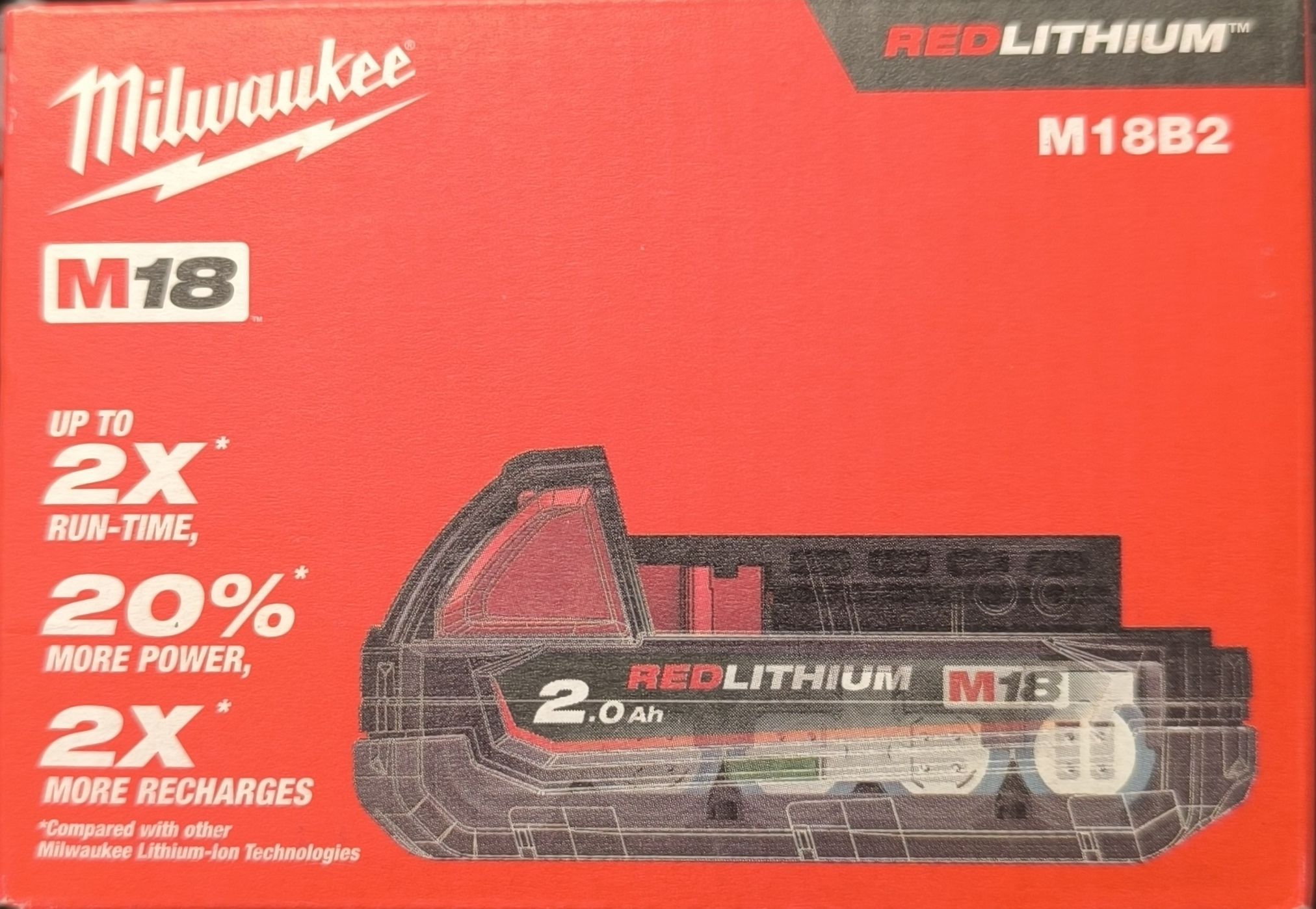 Milwaukee M18 B2 REDLITHIUM-ION akkumlátor 18V 2,0 Ah termék fő termékképe
