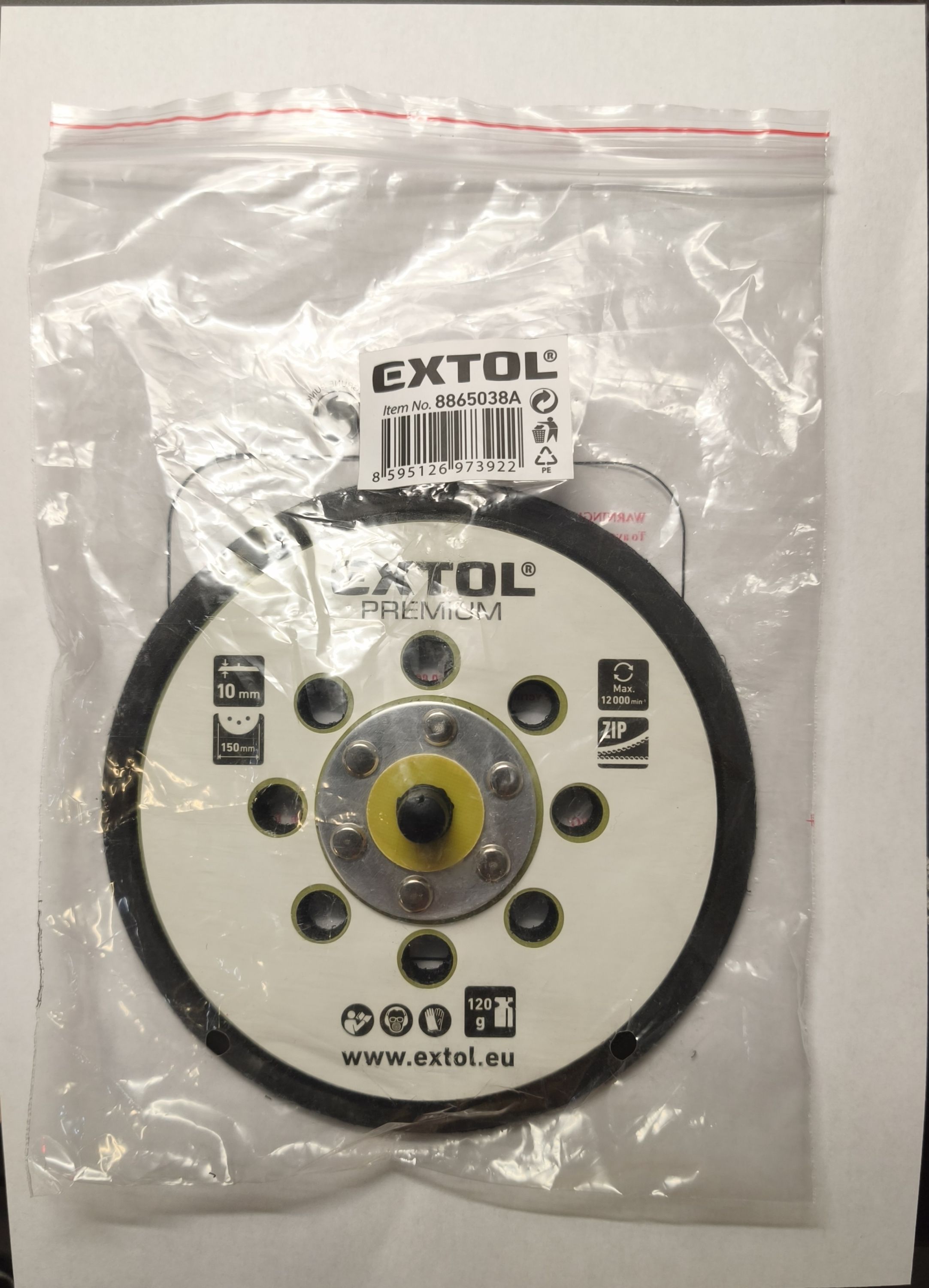 tartalék gumi talp 8865038 rotációs csiszológéphez, 6"/150mm, 8 db lyuk, tépőzáras, max. 12.000/perc, vastagság: 10mm termék fő termékképe