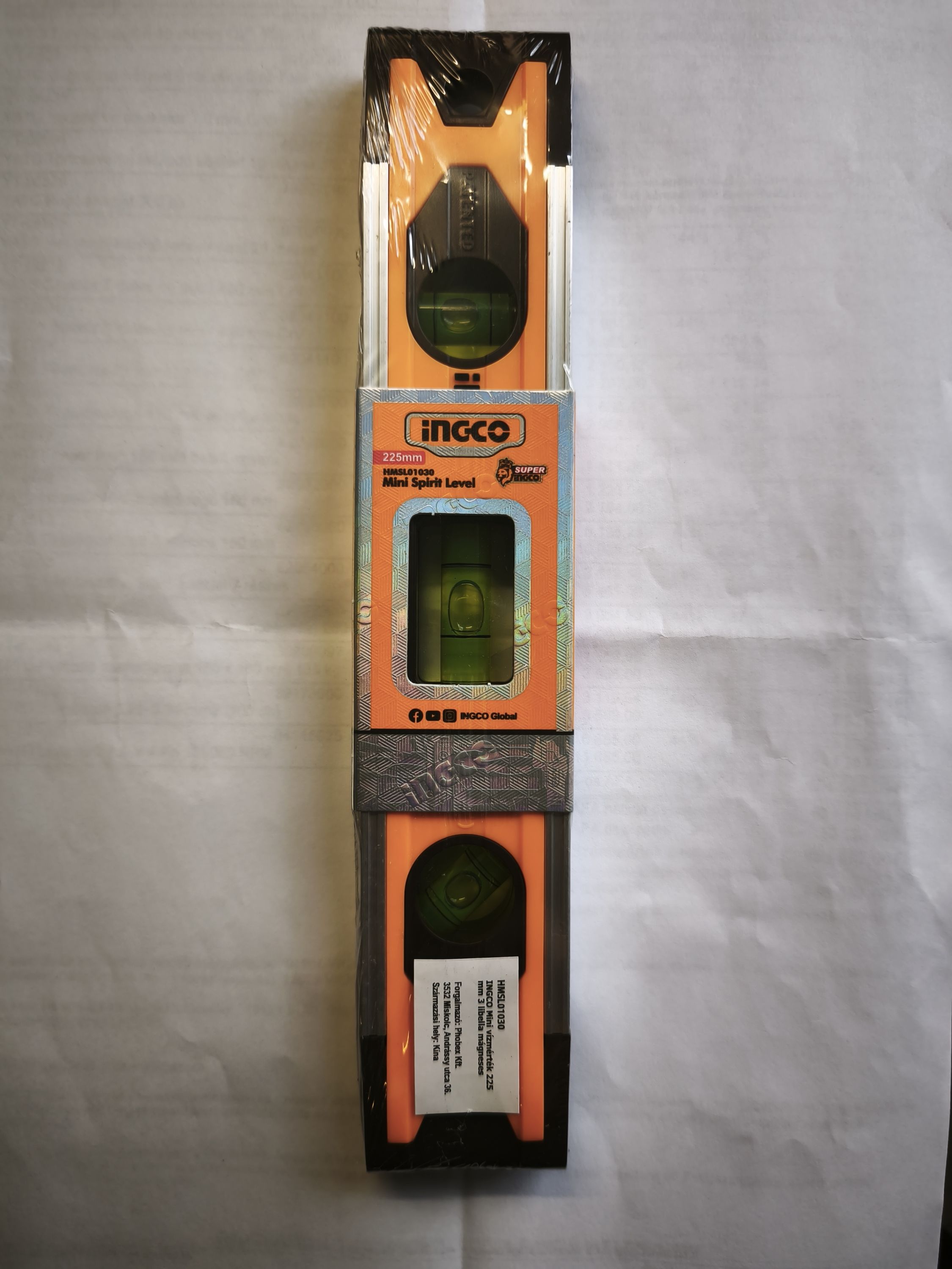 INGCO Mini vízmérték 225mm 3 libella mágneses termék fő termékképe
