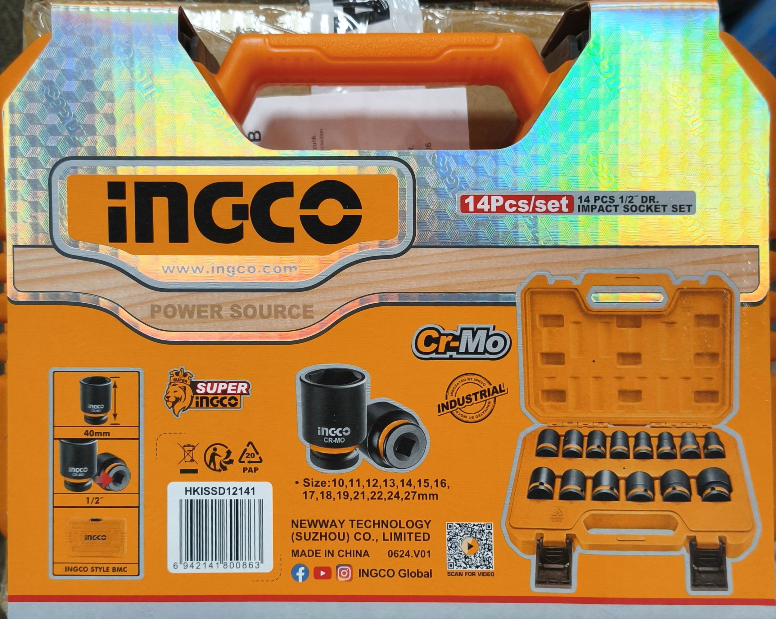 INGCO Gépi dugókulcs készlet 14 részes 1/2" 10-27mm CrMo termék fő termékképe