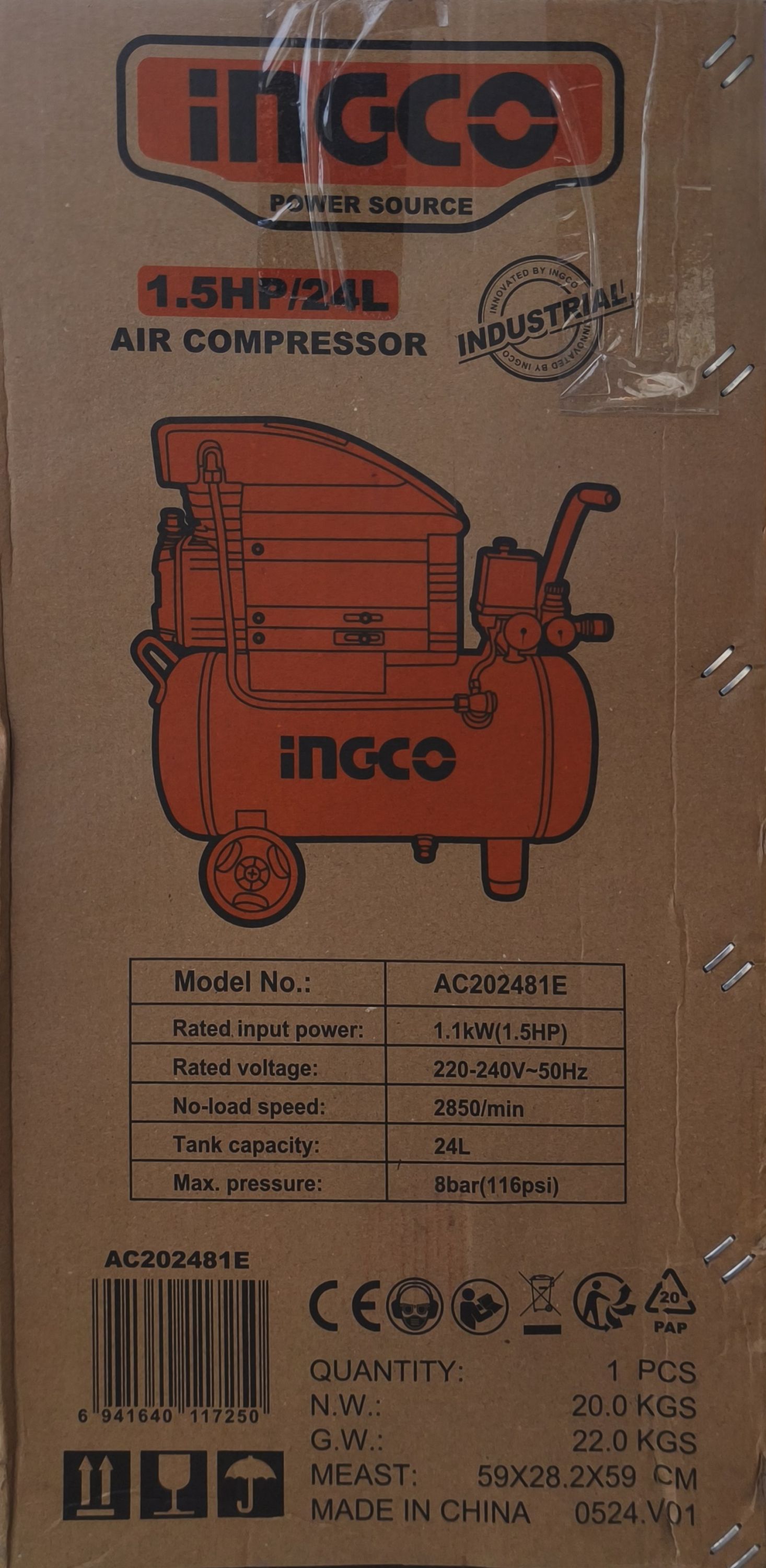INGCO Kompresszor 1,1 kW 24 liter termék fő termékképe