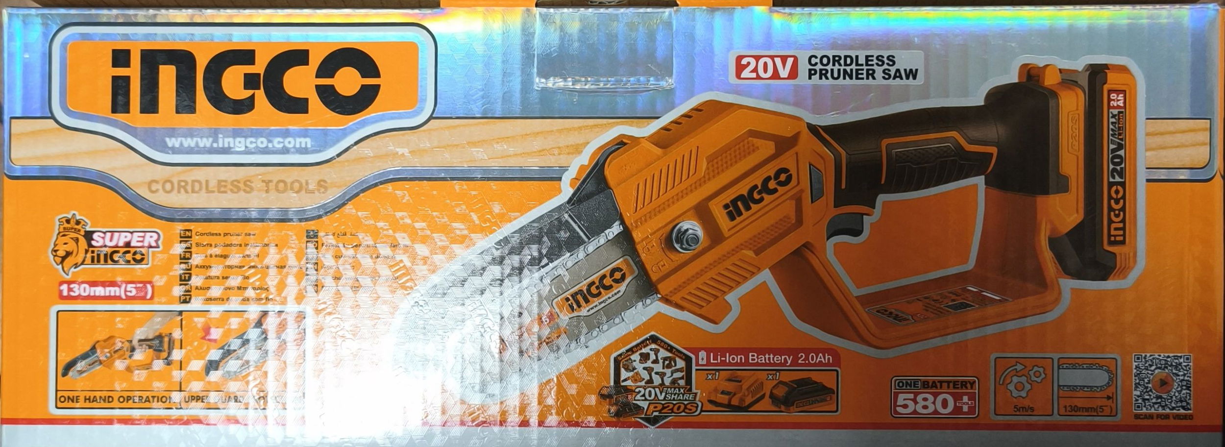 INGCO Akkus láncfűrész 127mm 20V (1x2,0Ah akku + töltő) termék fő termékképe