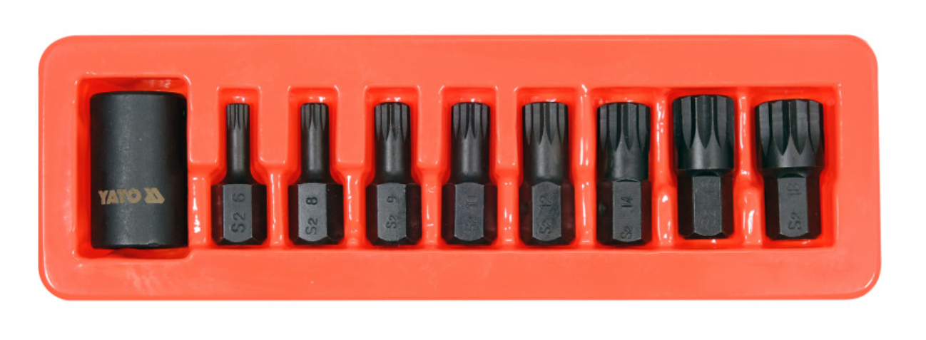 Gépi spline bit készlet 9 részes 1/2" M6-M18 mm dugókulcs adapterrel termék fő termékképe