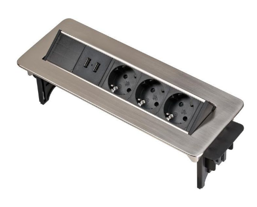 Brennenstuhl Asztalba épített kimeneti szalagkábel In-Desk 3x DE F típusú (CEE 7/3) aljzat / Euro C típusú (CEE 7/16) aljzat / USB-A aljzat - DE F típusú (CEE 7/4) dugó Ezüst 2m termék fő termékképe