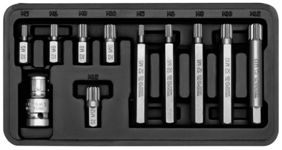 YATO Bit készlet 11 részes SPLINE M5-M12 L=30 mm,L=75 mm 1/2" termék fő termékképe
