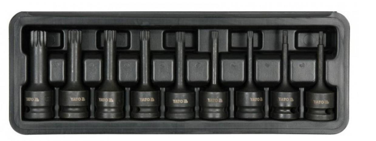 YATO Gépi hosszú bit dugókulcs készlet 9 részes Spline 1/2" M4-M16 CrMo termék fő termékképe