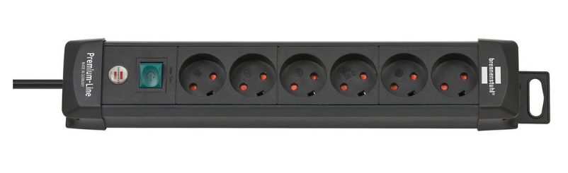 Brennenstuhl Elosztó Premium-Line 6x K típusú aljzat, Dánia - DK K típusú dugó Fekete 3m termék fő termékképe