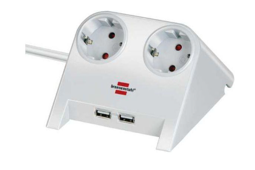 Brennenstuhl Asztali elosztó 2x DE F típusú (CEE 7/3) aljzat / USB-A aljzat - DE F típusú (CEE 7/4) dugó Fehér 1.8m termék fő termékképe