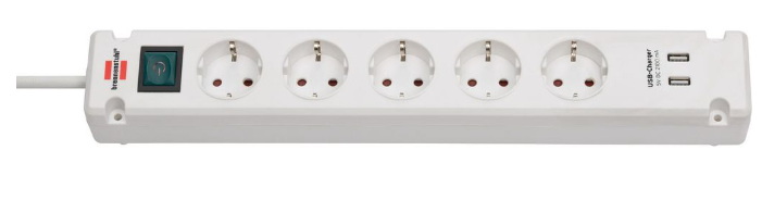 Brennenstuhl Elosztó Bremounta 5x DE F típusú (CEE 7/3) aljzat / USB-A Socket - DE F típusú (CEE 7/4) dugó Fehér 3m termék fő termékképe