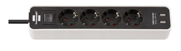 Brennenstuhl Elosztó Ecolor 4x DE F típusú (CEE 7/3) aljzat / USB-A Socket - DE F típusú (CEE 7/4) dugó Fekete/fehér 1.5m termék fő termékképe