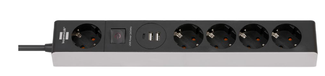 Brennenstuhl Elosztó 5x DE F típusú (CEE 7/3) aljzat / USB-A aljzat / USB-C aljzat - FR E típusú (CEE 7/6) dugó Fekete 1.5m termék fő termékképe