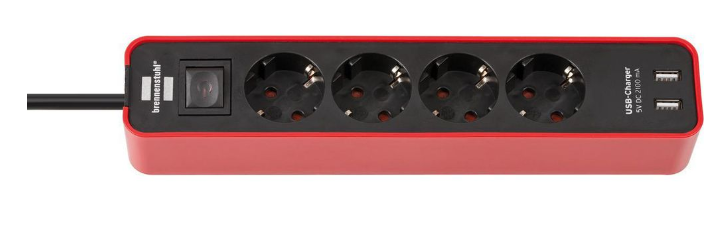 Brennenstuhl Elosztó Ecolor 4x DE F típusú (CEE 7/3) aljzat / USB-A aljzat - DE F típusú (CEE 7/4) dugó Fekete/piros 1.5m termék fő termékképe