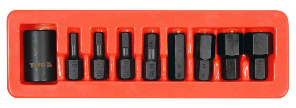 YATO Gépi imbusz bit készlet 9 részes 1/2" 6-19 mm dugókulcs adapterrel termék fő termékképe