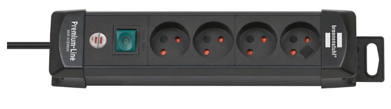 Brennenstuhl Elosztó Premium-Line 4x K típusú aljzat, Dánia - DK K típusú dugó Fekete 1.8m termék fő termékképe