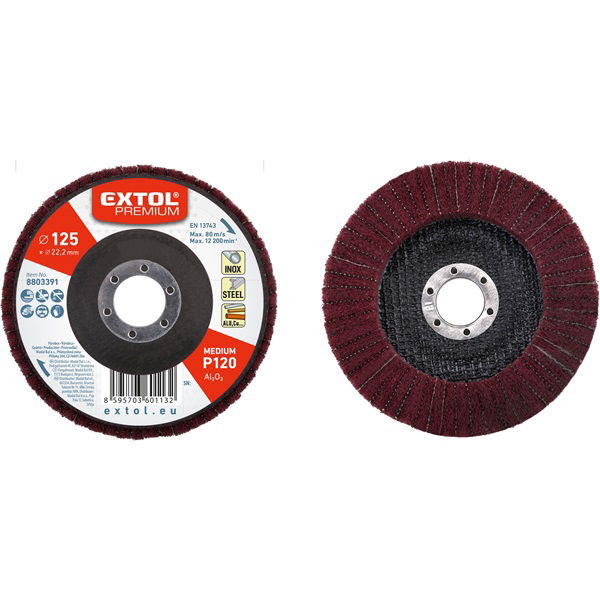 EXTOL Lamellás csiszoló INOX, acél és ALU munkadarabok csiszolására, 125×22mm; P120 (darabáras, de csak ötösével rendelhető) termék fő termékképe