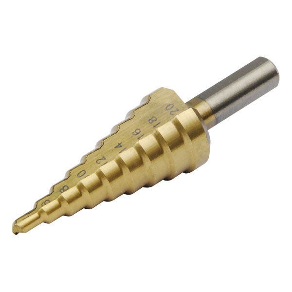 EXTOL Lépcsős fémfúró, 9 lépcsős; (4-20mm, 2mm lépcsők), befogás: 10mm, max. 4mm vastag anyagokhoz, TiN bevonat termék fő termékképe