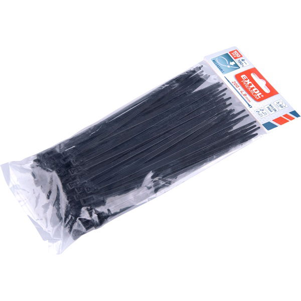 EXTOL kábelkötegelő 4,8×200mm 100db, többször használható (oldható) fekete nylon; UV-, sav- és lúgálló termék fő termékképe