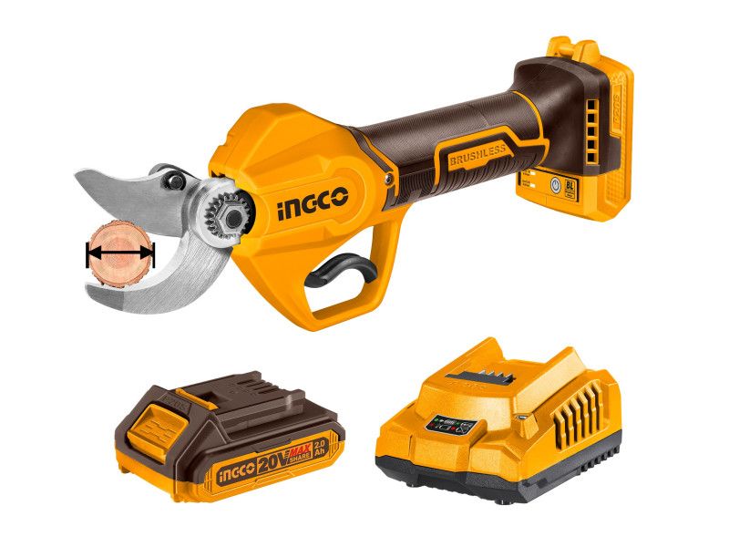 INGCO Akkus metszőolló 30mm szénkefe nélküli 20V (1x2,0 Ah akku + töltő) termék fő termékképe