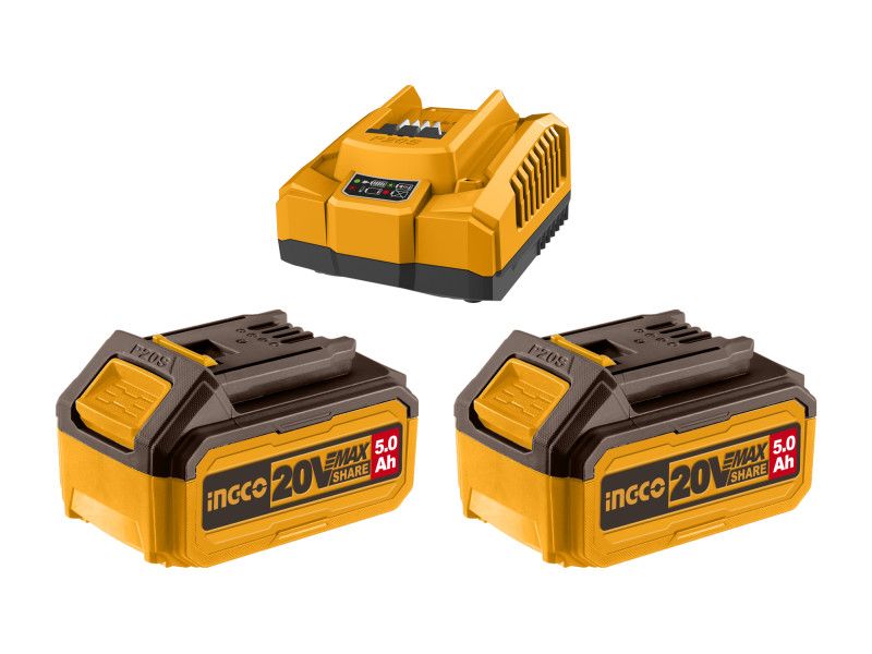 INGCO Akkumlátor és töltő szett 20V (2x5,0 Ah + 4,0 A töltő) termék fő termékképe