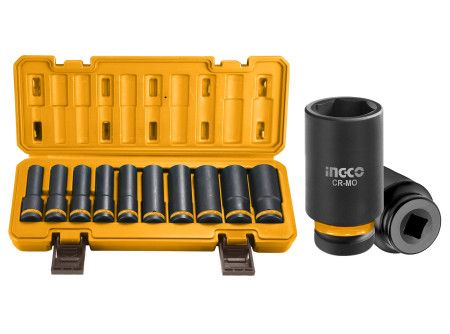 INGCO  Gépi hosszú dugókulcs készlet 10 részes 1/2" 10-24mm CrMo termék fő termékképe
