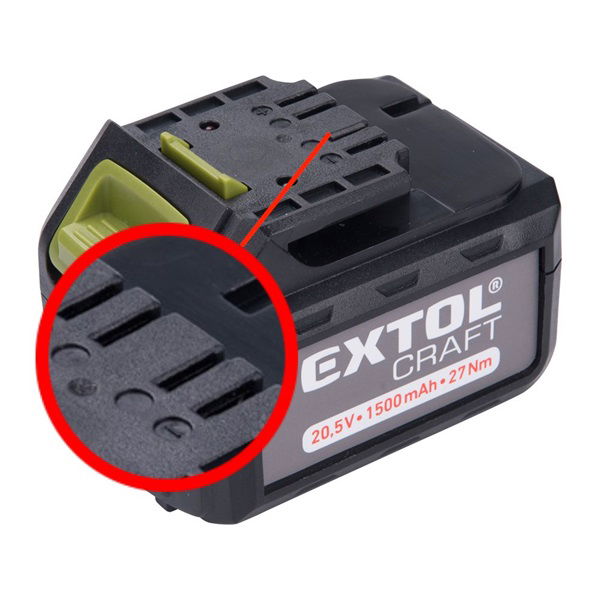 EXTOL Tartalék akku ÚJABB TÍPUSÚ 402440 Li-ion töltőhöz, 3 SARU; 20,5V, 1500mAh, töltési idő: 1 óra termék fő termékképe